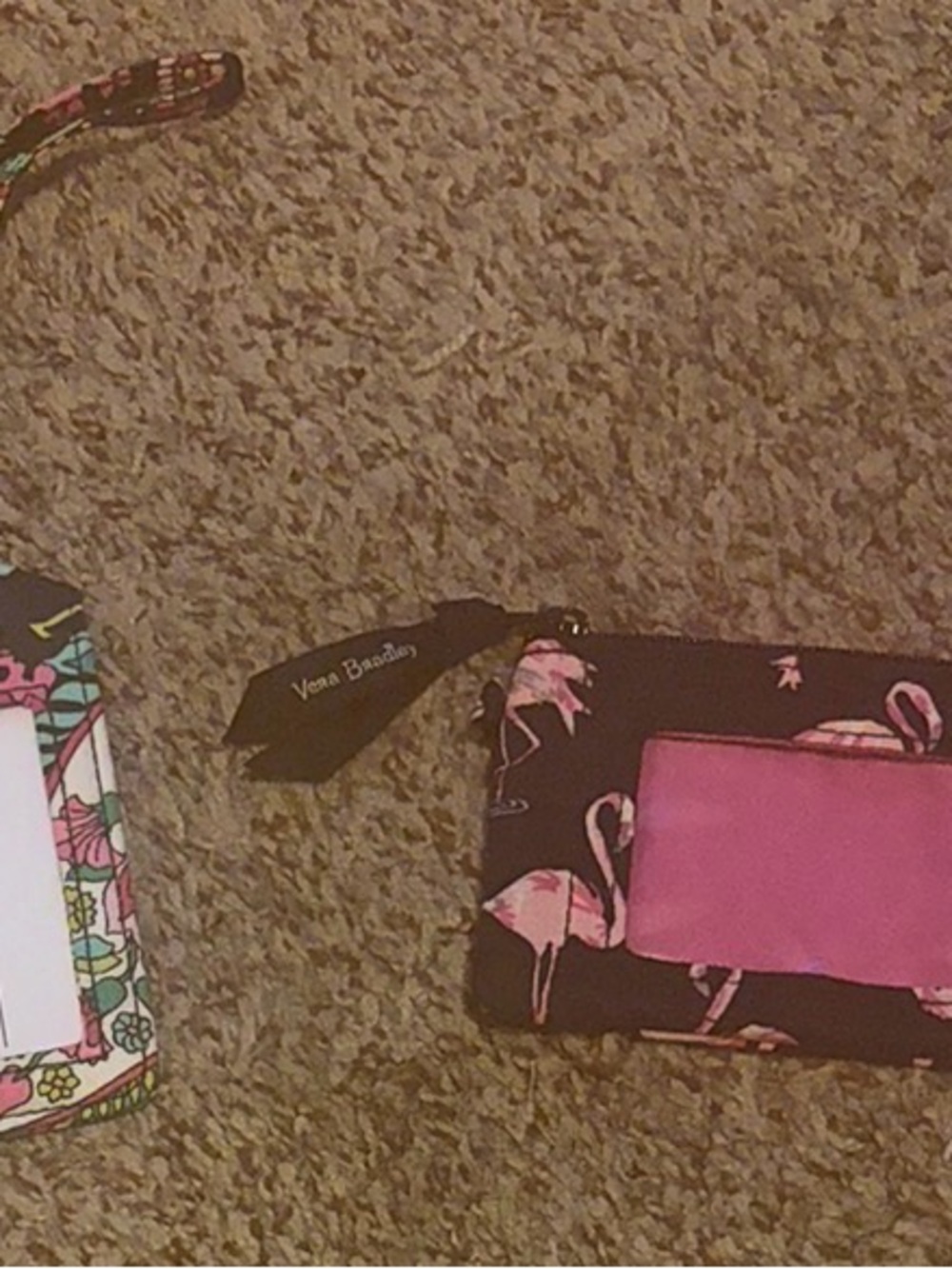 Vera Bradley Black Flamingo Print Pouch with Pink Pocket and Luggage tag (new)